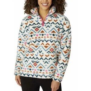 Eddie Bauer Womens XXL Southwestern Fleece Quarter Zip Pullover Geometric Sherpa